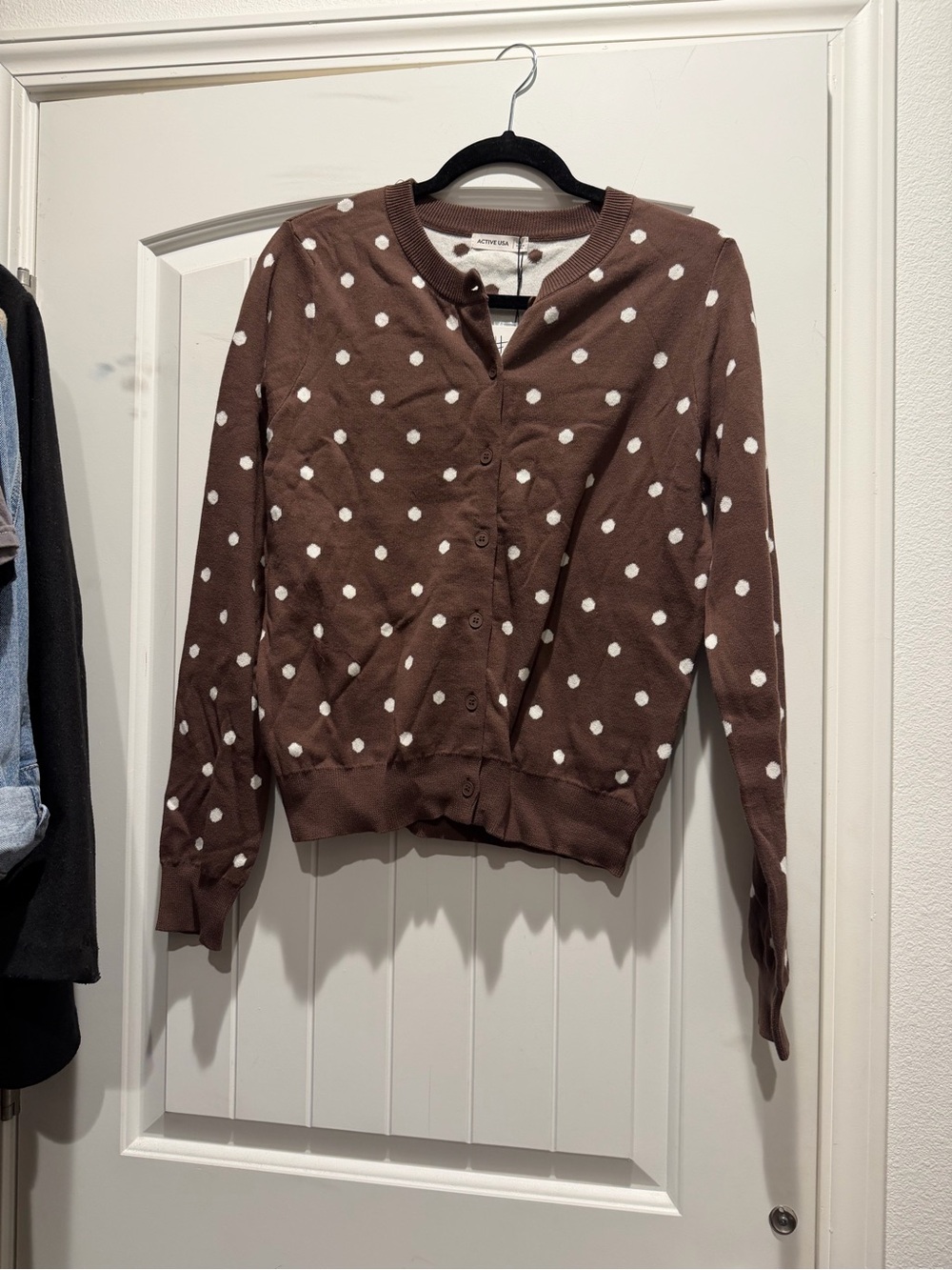 Active USA Brown Polka Dot Button-Front Cardigan